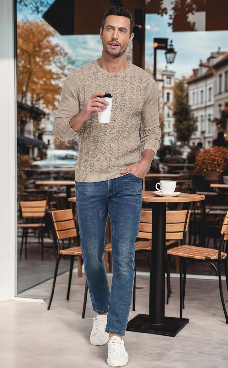 Sailwind Men's Crewneck Pullover Sweater Casual Knitted Twist Sweaters