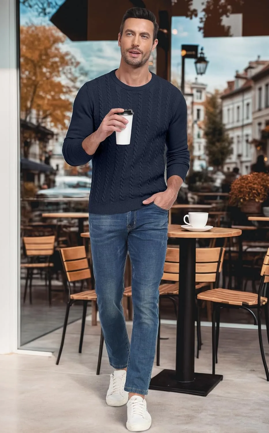 Sailwind Men's Crewneck Pullover Sweater Casual Knitted Twist Sweaters