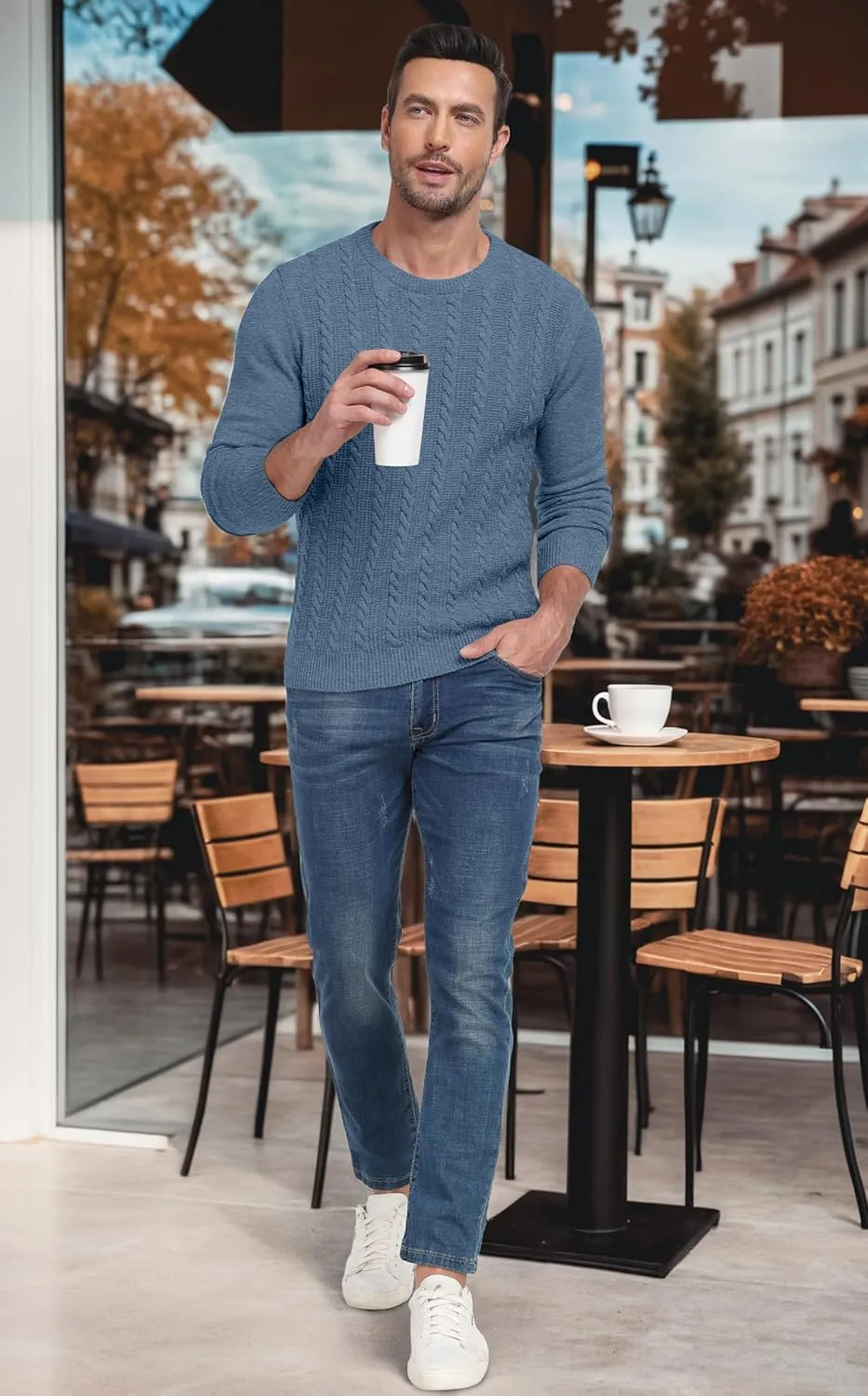 Sailwind Men's Crewneck Pullover Sweater Casual Knitted Twist Sweaters