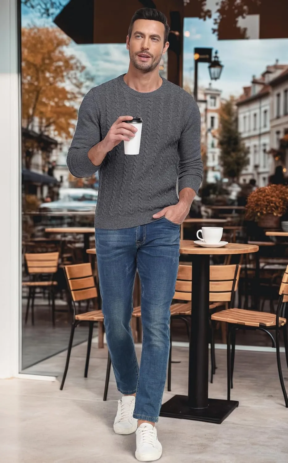 Sailwind Men's Crewneck Pullover Sweater Casual Knitted Twist Sweaters