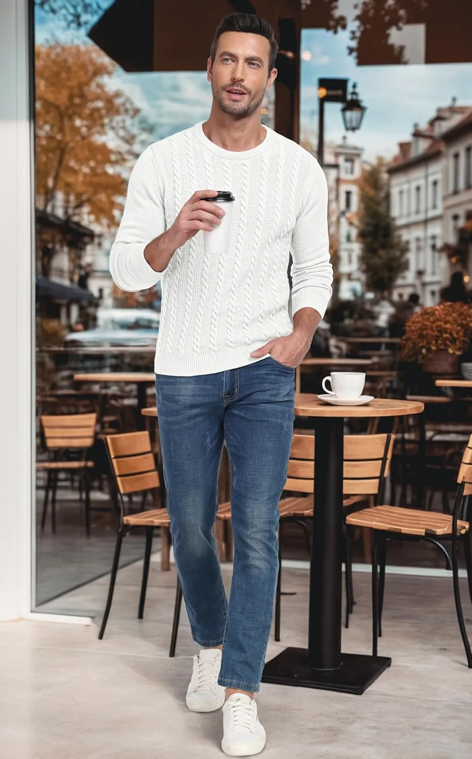 Sailwind Men's Crewneck Pullover Sweater Casual Knitted Twist Sweaters
