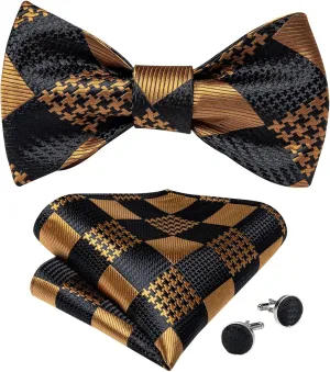 Self Tie Bow Tie Handkerchief Cufflinks Set Silk Bowknot Formal Wedding Party Cravat
