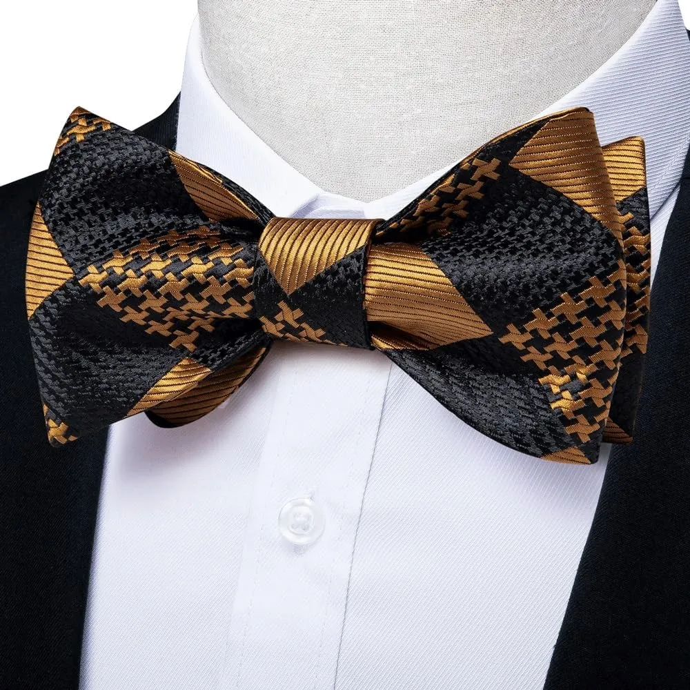 Self Tie Bow Tie Handkerchief Cufflinks Set Silk Bowknot Formal Wedding Party Cravat