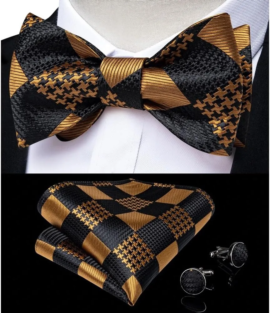 Self Tie Bow Tie Handkerchief Cufflinks Set Silk Bowknot Formal Wedding Party Cravat
