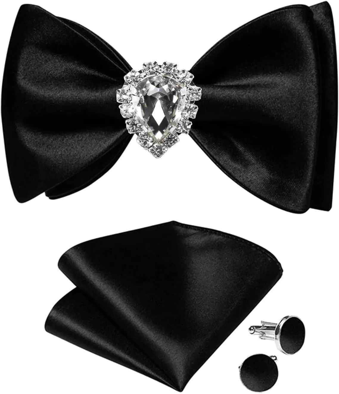 Self-tie Bowtie Pocket Square Cufflinks Set Classic Solid Silk Bow Tie Knot for Wedding