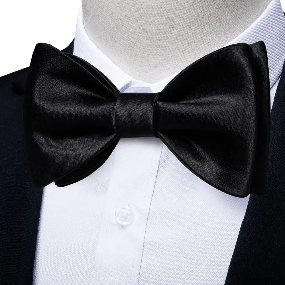 Self-tie Bowtie Pocket Square Cufflinks Set Classic Solid Silk Bow Tie Knot for Wedding