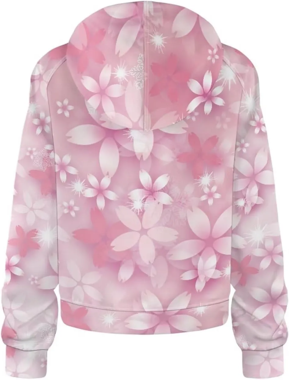 Short Hooded Sweatshirt for Women Soft Long Sleeve 1/2 Zipper Loose Hoodies with Pocket Custom Print Crop Tops