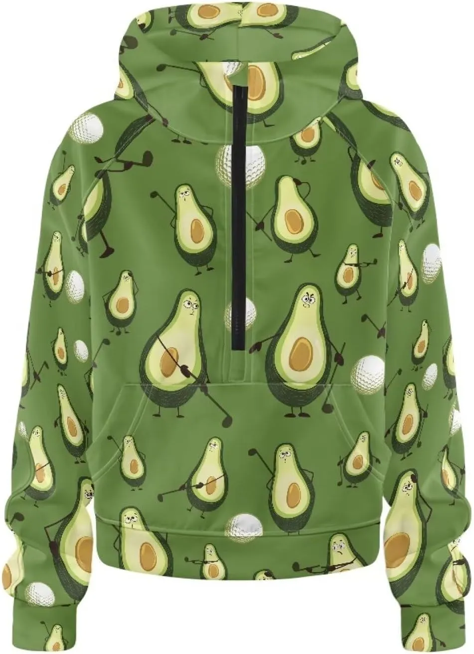 Short Hooded Sweatshirt for Women Soft Long Sleeve 1/2 Zipper Loose Hoodies with Pocket Custom Print Crop Tops