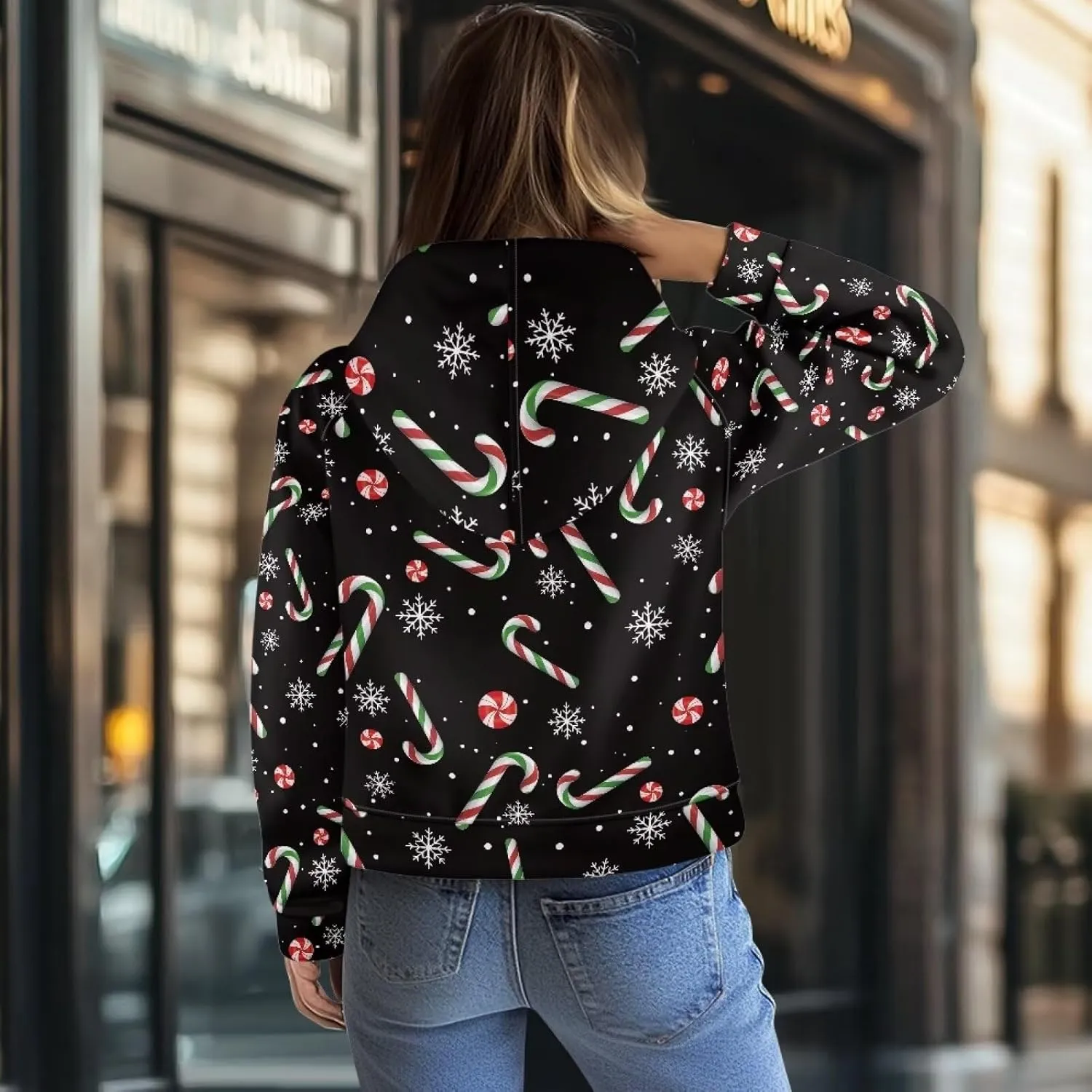 Short Hooded Sweatshirt for Women Soft Long Sleeve 1/2 Zipper Loose Hoodies with Pocket Custom Print Crop Tops