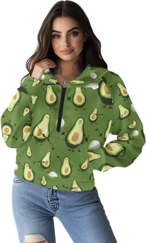 Short Hooded Sweatshirt for Women Soft Long Sleeve 1/2 Zipper Loose Hoodies with Pocket Custom Print Crop Tops