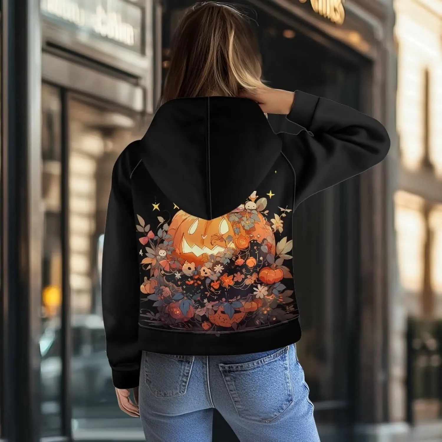 Short Hooded Sweatshirt for Women Soft Long Sleeve 1/2 Zipper Loose Hoodies with Pocket Custom Print Crop Tops
