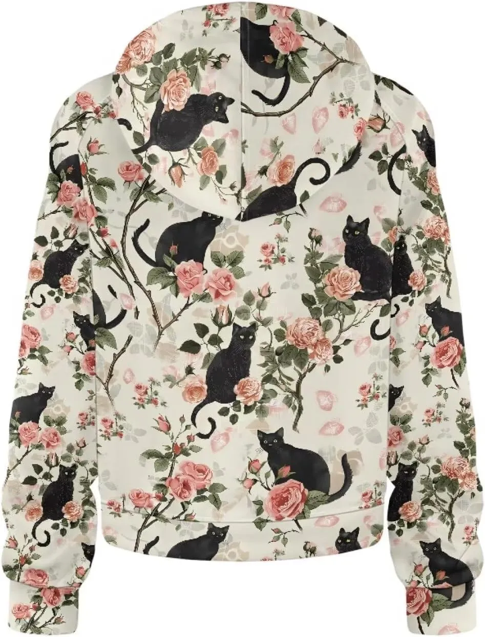 Short Hooded Sweatshirt for Women Soft Long Sleeve 1/2 Zipper Loose Hoodies with Pocket Custom Print Crop Tops