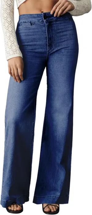 Sidefeel Women's High Waist Flare Jeans Baggy Stretchy Wide Leg Denim Pants