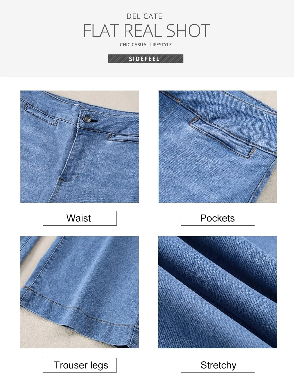 Sidefeel Women's High Waist Flare Jeans Baggy Stretchy Wide Leg Denim Pants
