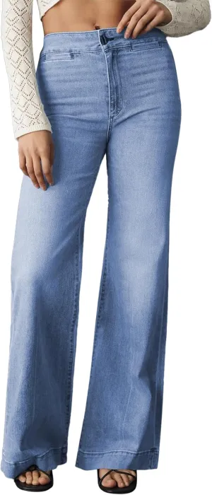 Sidefeel Women's High Waist Flare Jeans Baggy Stretchy Wide Leg Denim Pants