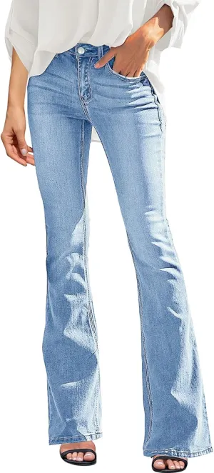 Sidefeel Women's High Waisted Bell Bottom Bootcut Jeans Flared Wide Leg Denim Pants
