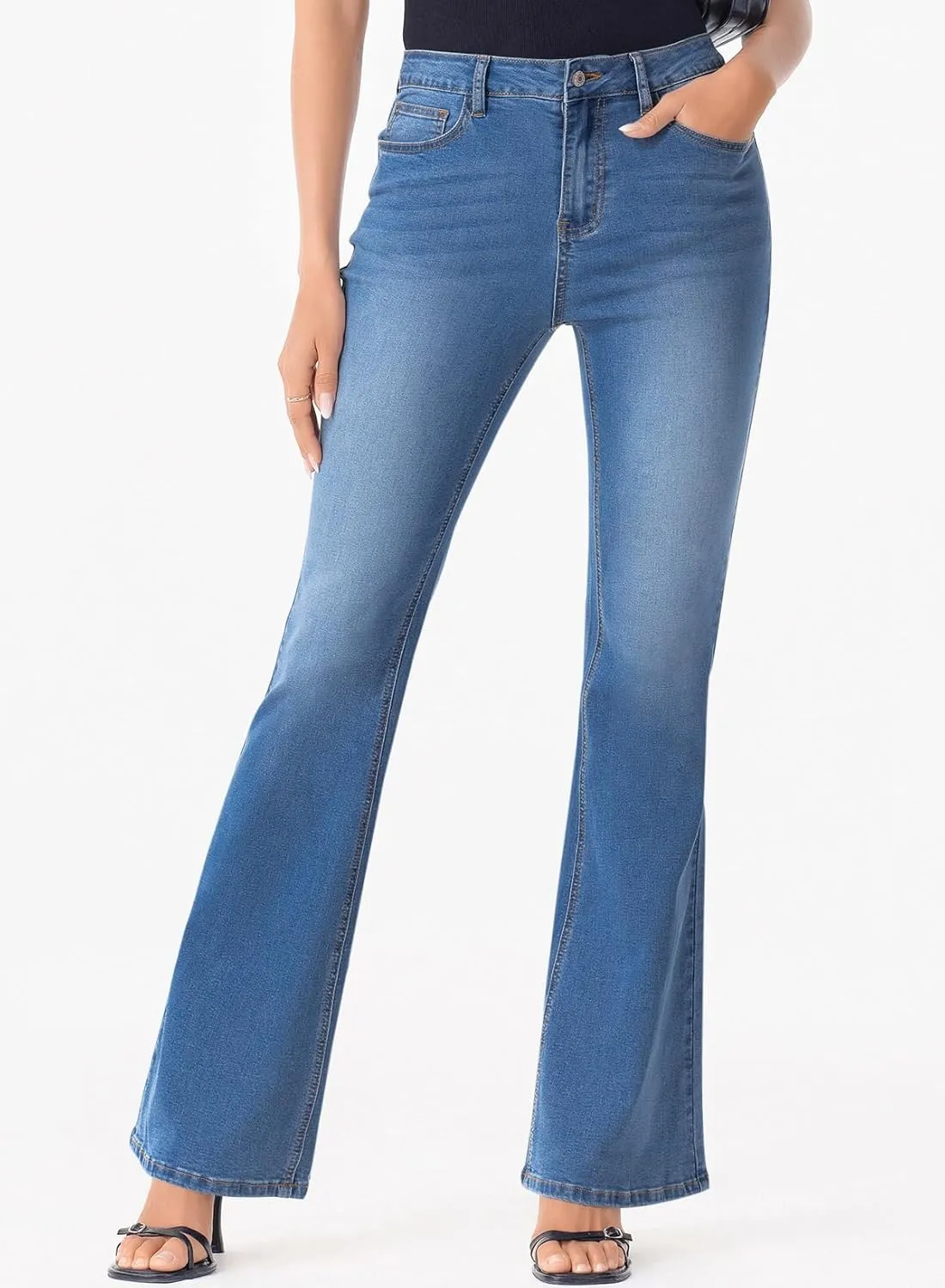 Sidefeel Women's High Waisted Bell Bottom Bootcut Jeans Flared Wide Leg Denim Pants