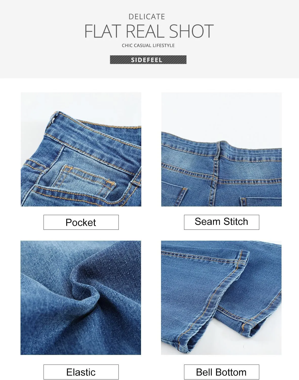 Sidefeel Women's High Waisted Bell Bottom Bootcut Jeans Flared Wide Leg Denim Pants