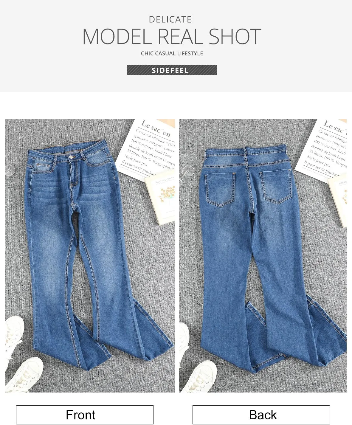 Sidefeel Women's High Waisted Bell Bottom Bootcut Jeans Flared Wide Leg Denim Pants