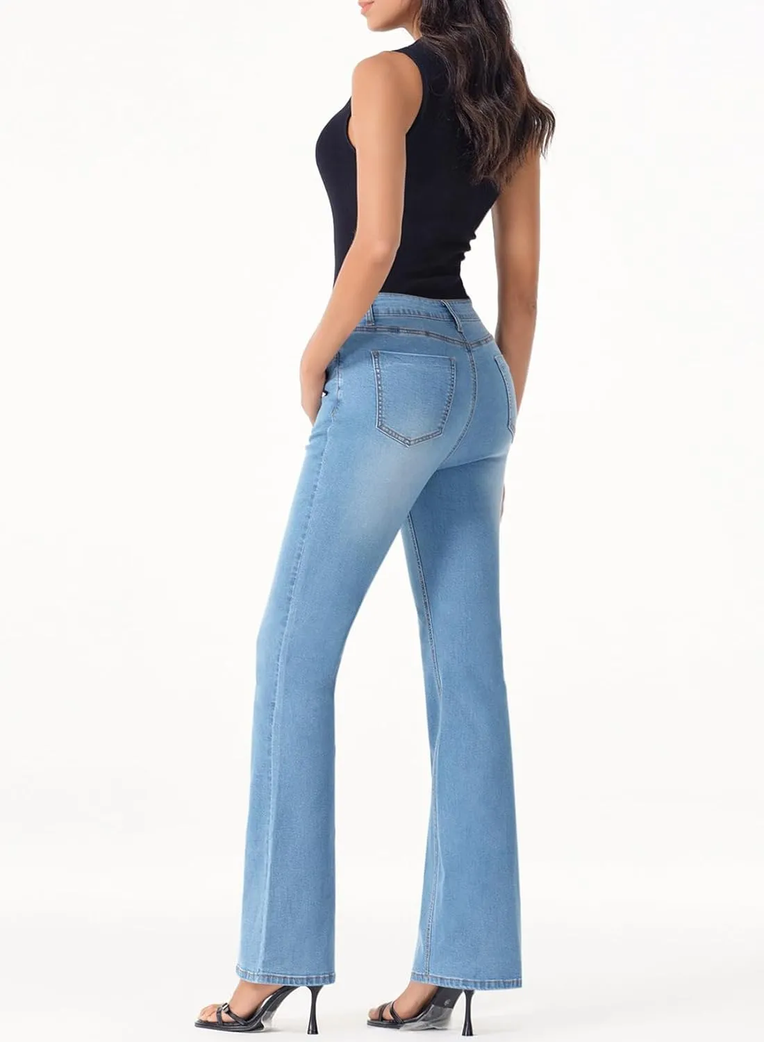 Sidefeel Women's High Waisted Bell Bottom Bootcut Jeans Flared Wide Leg Denim Pants