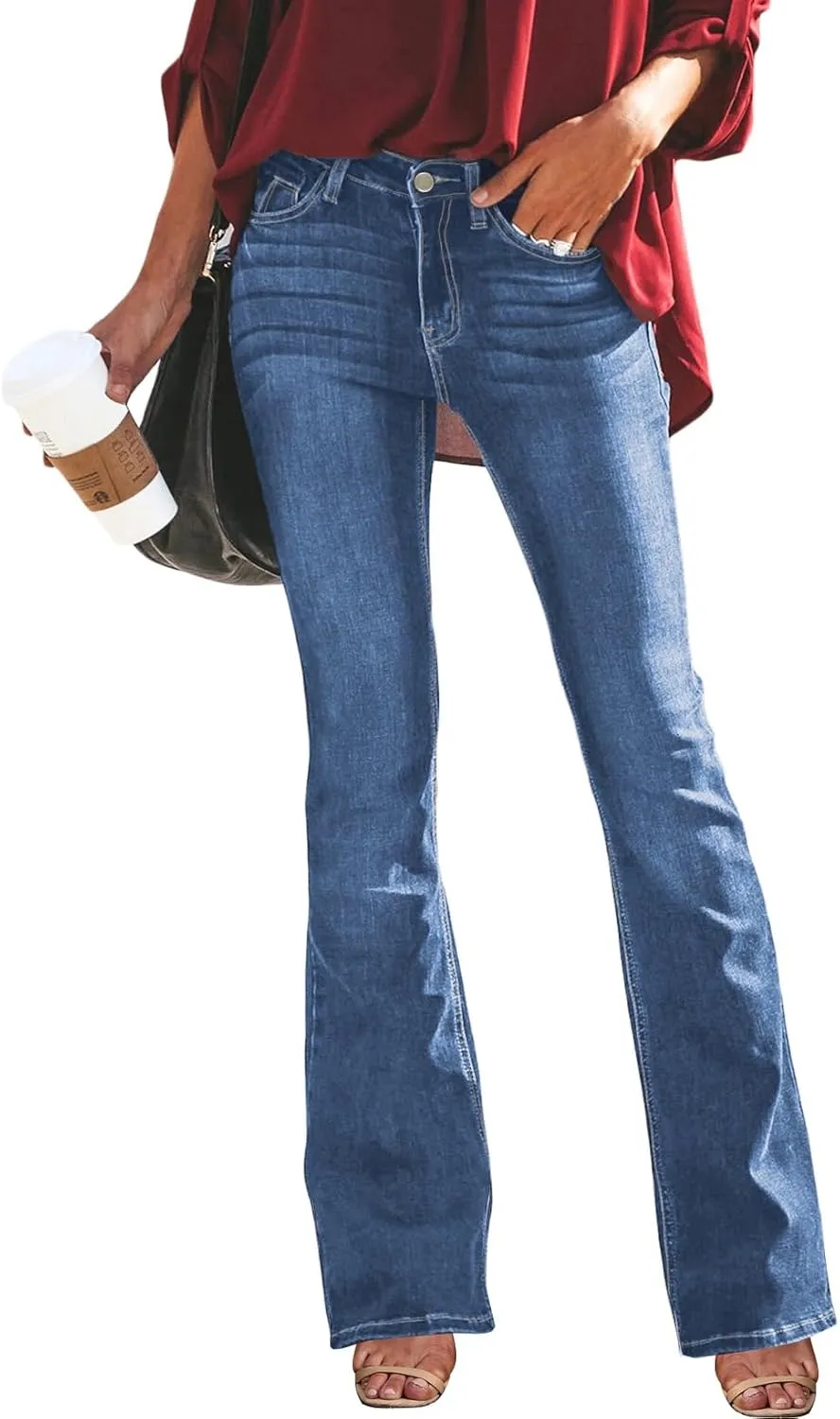 Sidefeel Women's High Waisted Bell Bottom Bootcut Jeans Flared Wide Leg Denim Pants