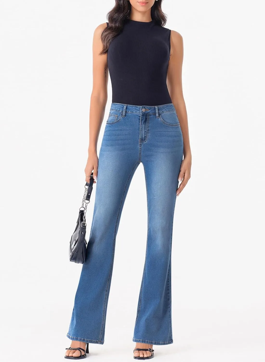 Sidefeel Women's High Waisted Bell Bottom Bootcut Jeans Flared Wide Leg Denim Pants