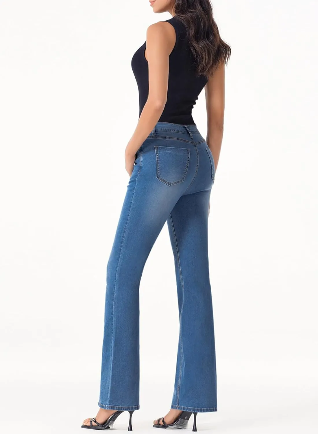 Sidefeel Women's High Waisted Bell Bottom Bootcut Jeans Flared Wide Leg Denim Pants