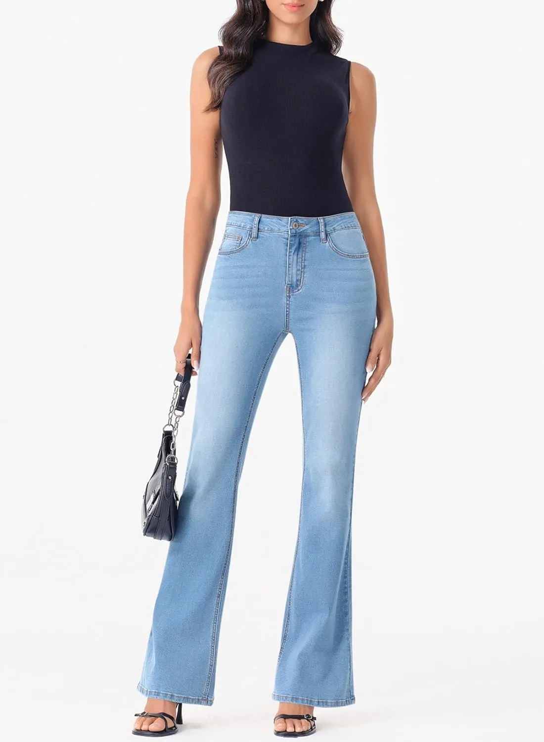 Sidefeel Women's High Waisted Bell Bottom Bootcut Jeans Flared Wide Leg Denim Pants