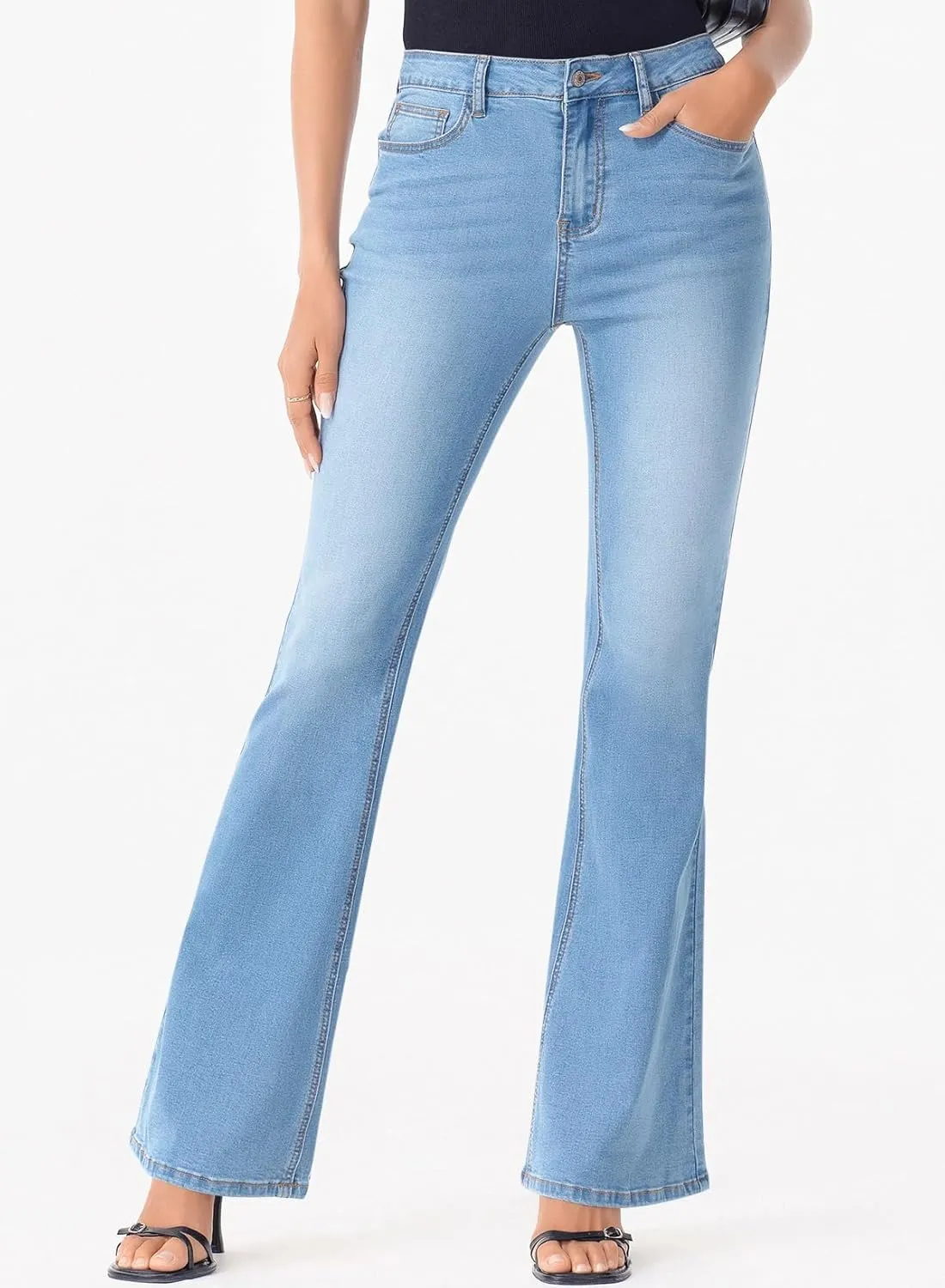 Sidefeel Women's High Waisted Bell Bottom Bootcut Jeans Flared Wide Leg Denim Pants