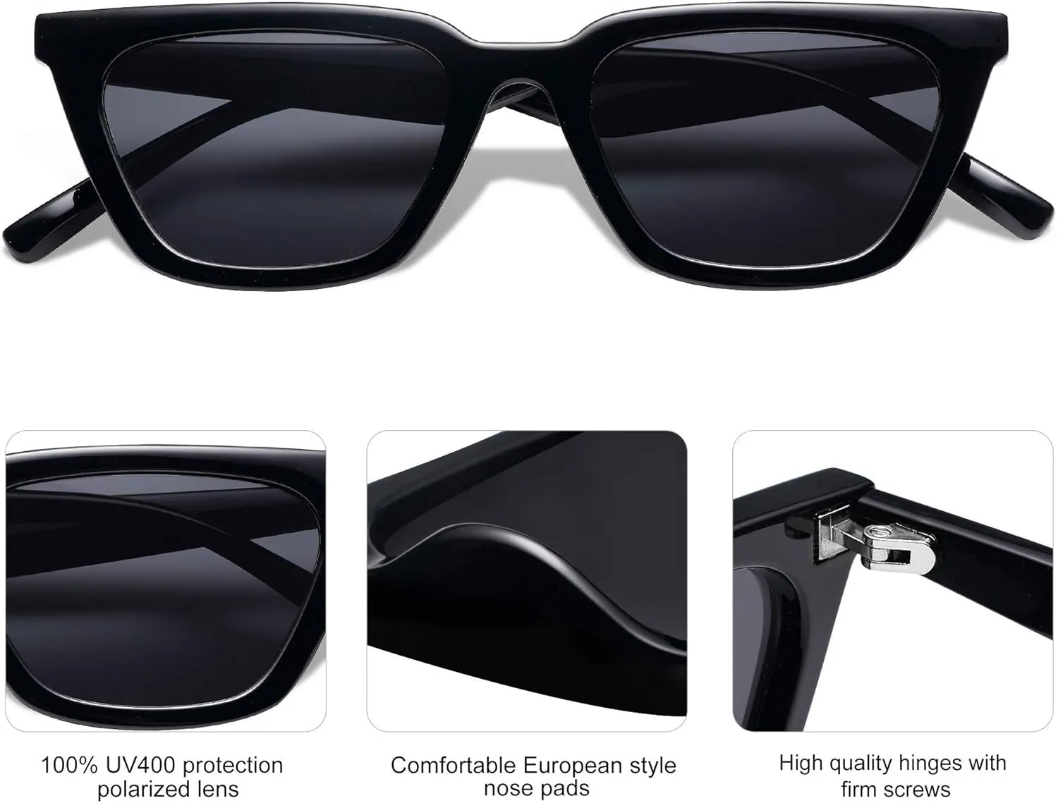 SOJOS Polarized Narrow Square Cateye Sunglasses for Women Retro Trendy Driving Glasses SJ2169