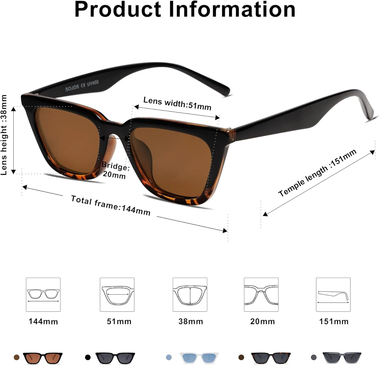 SOJOS Polarized Narrow Square Cateye Sunglasses for Women Retro Trendy Driving Glasses SJ2169