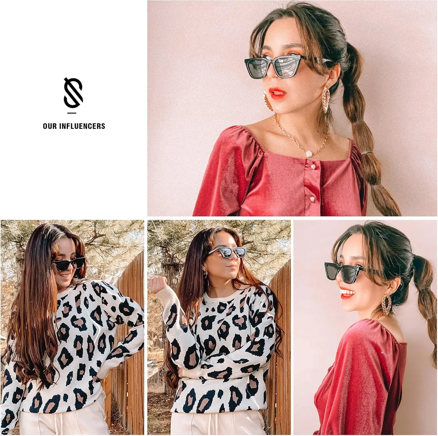 SOJOS Polarized Narrow Square Cateye Sunglasses for Women Retro Trendy Driving Glasses SJ2169