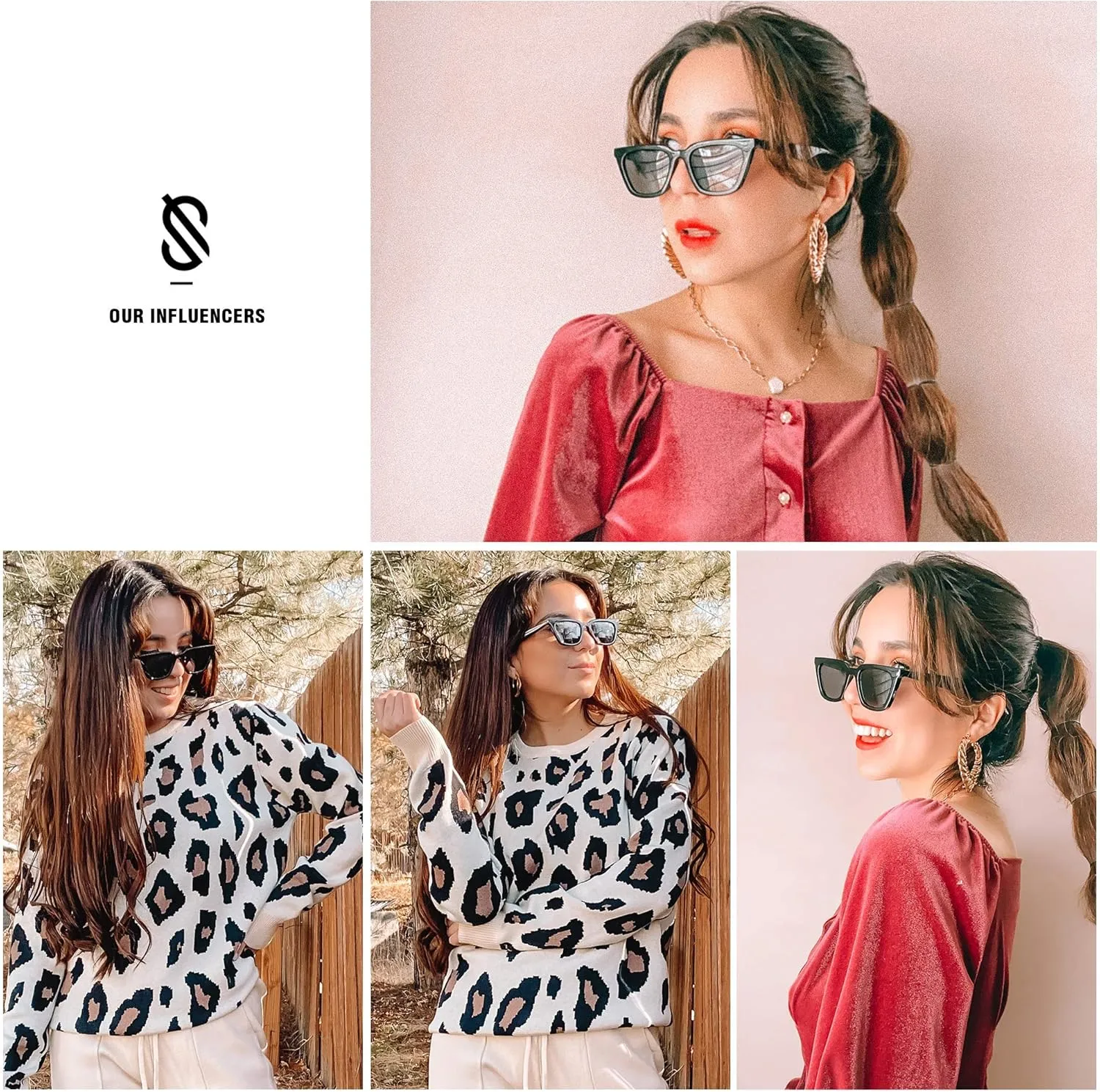 SOJOS Polarized Narrow Square Cateye Sunglasses for Women Retro Trendy Driving Glasses SJ2169