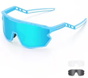 Sports Sunglasses Cycling Glasses Pink Polarized Glasses Baseball glasses with 3 lenses,Fishing,Ski Running Golf