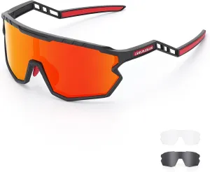 Sports Sunglasses Cycling Glasses Pink Polarized Glasses Baseball glasses with 3 lenses,Fishing,Ski Running Golf
