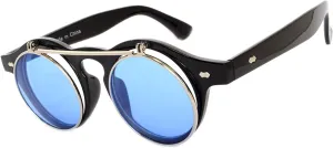 Steampunk Retro Gothic Vintage Hippie Colored Metal Round Circle Frame Sunglasses Colored Lens