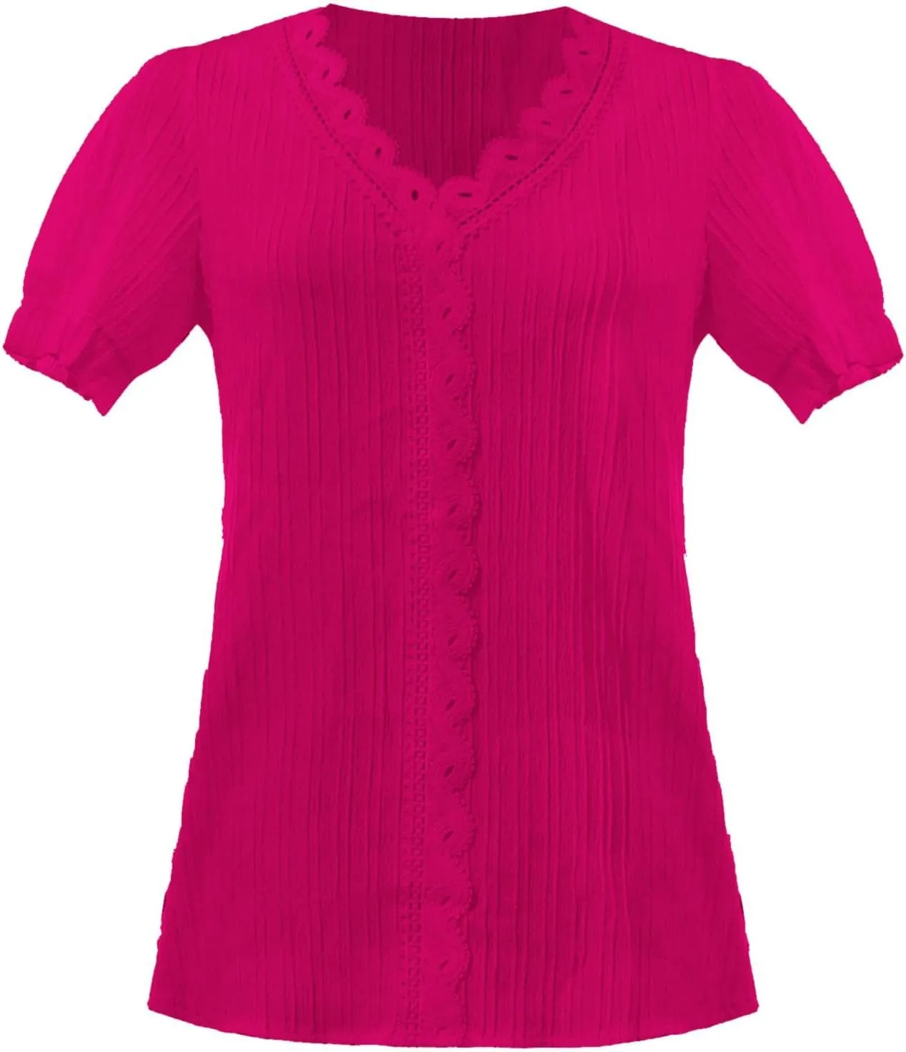 Summer Tops for Women Plus Size Trendy Lace V Neck T Shirts Puff Short Sleeve Tshirt Dressy Casual Plain Work Blouse