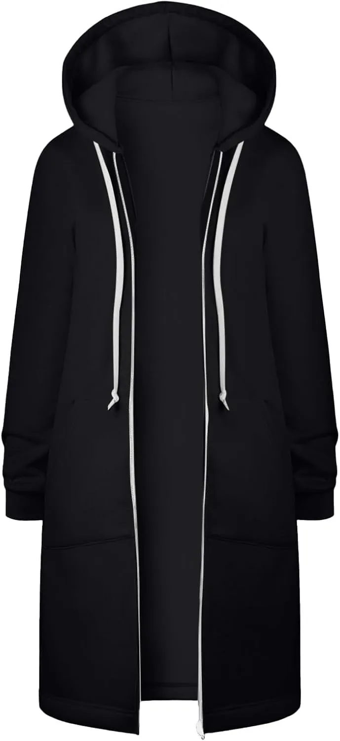 Sunward Hoodies for Women Full Zip up Fleece Sweatshirt Long Oversized Sweatshirts with Pockets Flattering Winter Clothes