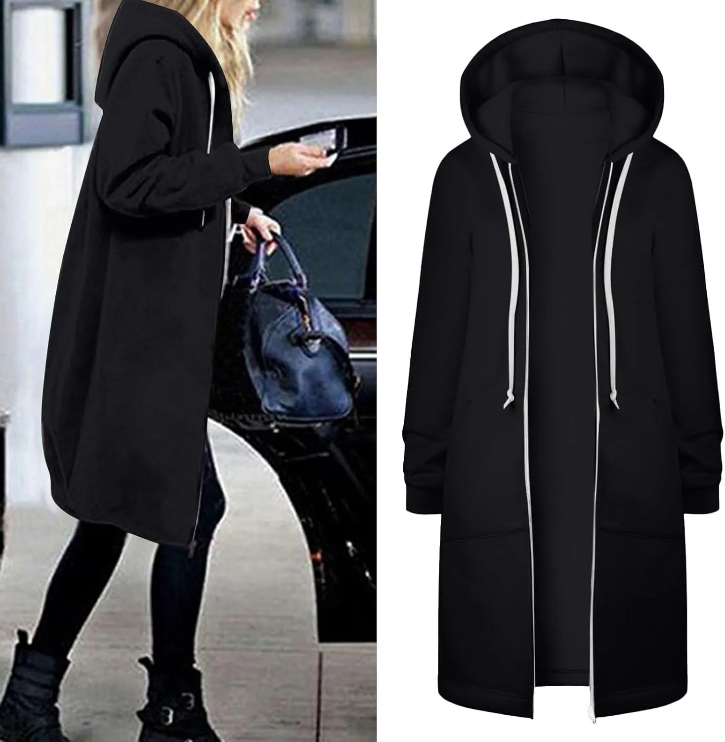 Sunward Hoodies for Women Full Zip up Fleece Sweatshirt Long Oversized Sweatshirts with Pockets Flattering Winter Clothes