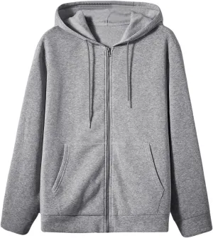 SweatyRocks Men's Big and Tall Hooded Sweatshirt Full Zip Drawstring Long Sleeve Solid Loose Hoodies with Pocket