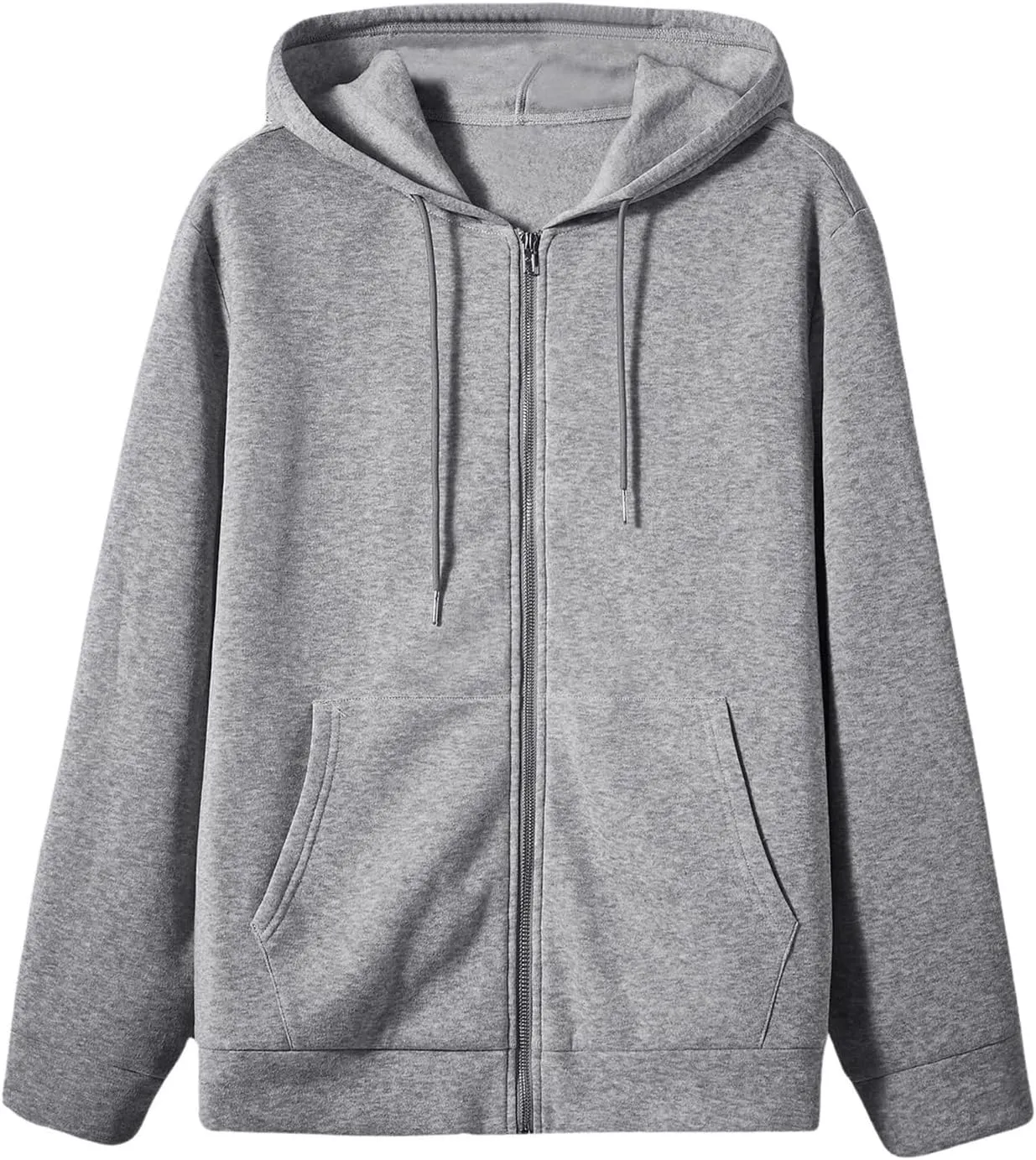 SweatyRocks Men's Big and Tall Hooded Sweatshirt Full Zip Drawstring Long Sleeve Solid Loose Hoodies with Pocket