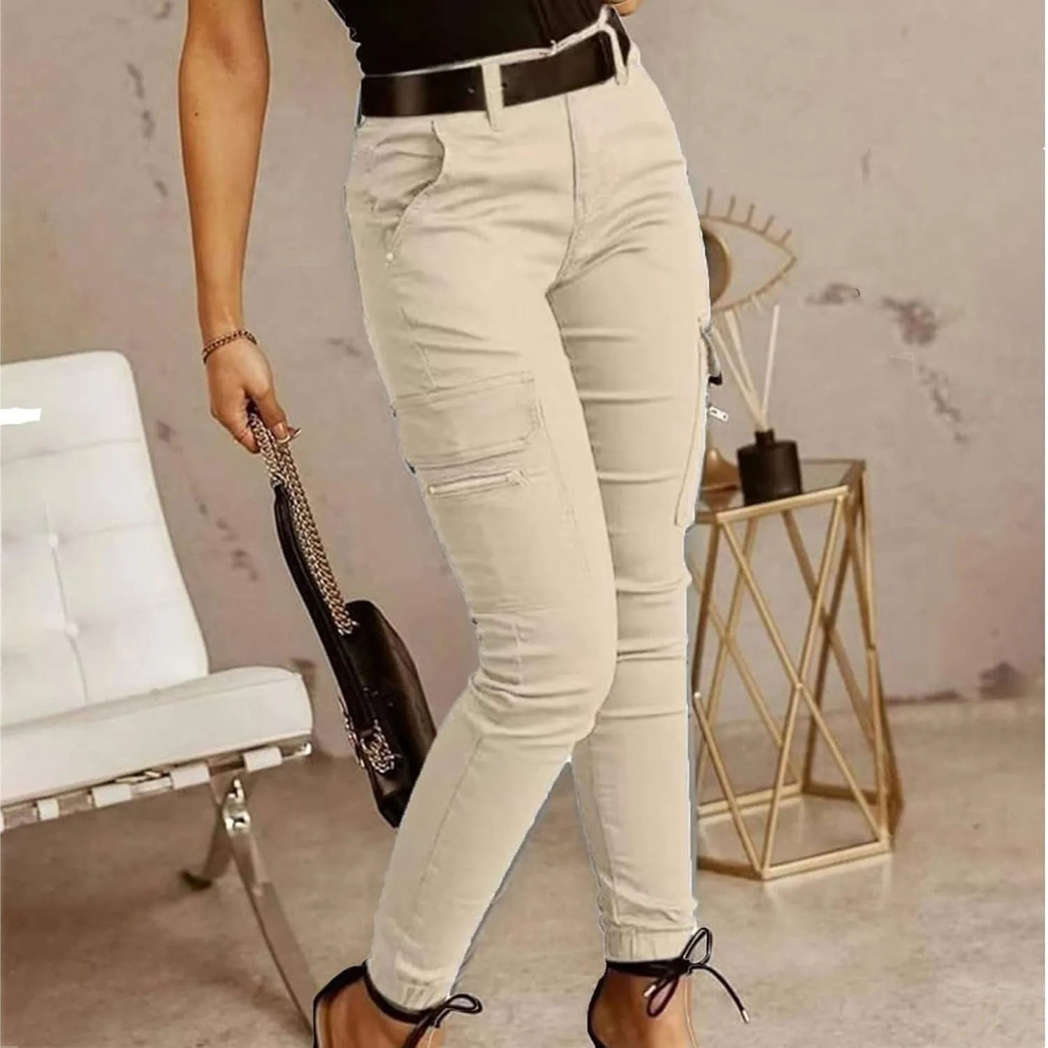 Tactical Pants for Women Skinny Stretch Cargo Pants High Waisted Straight Leg Pants Bound Feet Ripstop Cargo Trousers