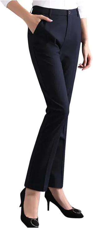 TANGNADE Women High Waist Casual Straight Leg Long Business Work Suit Dress Pants Slim Fit Trousers with Pockets Slacks
