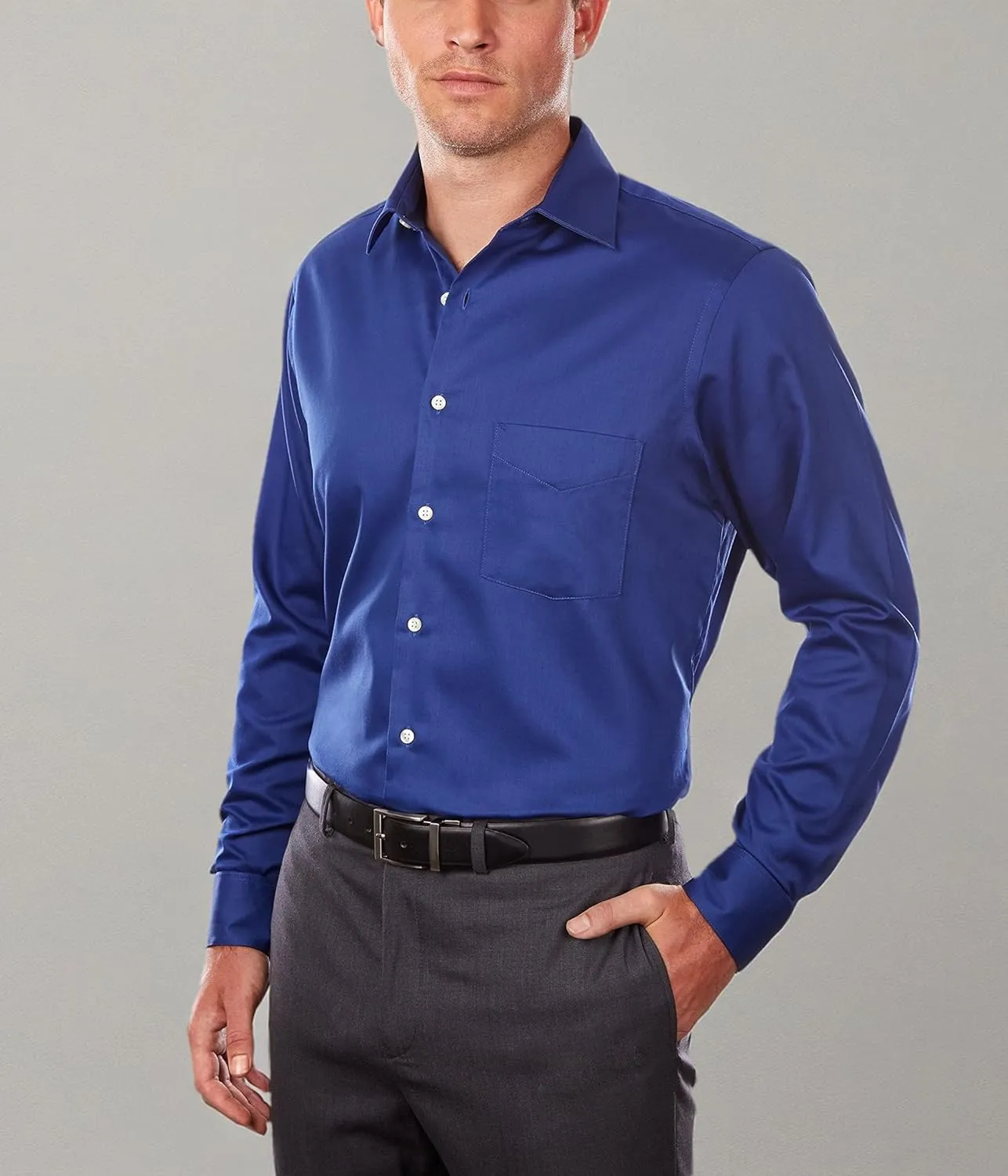 Van Heusen Men's Dress Shirts Regular Fit Lux Sateen Stretch Solid