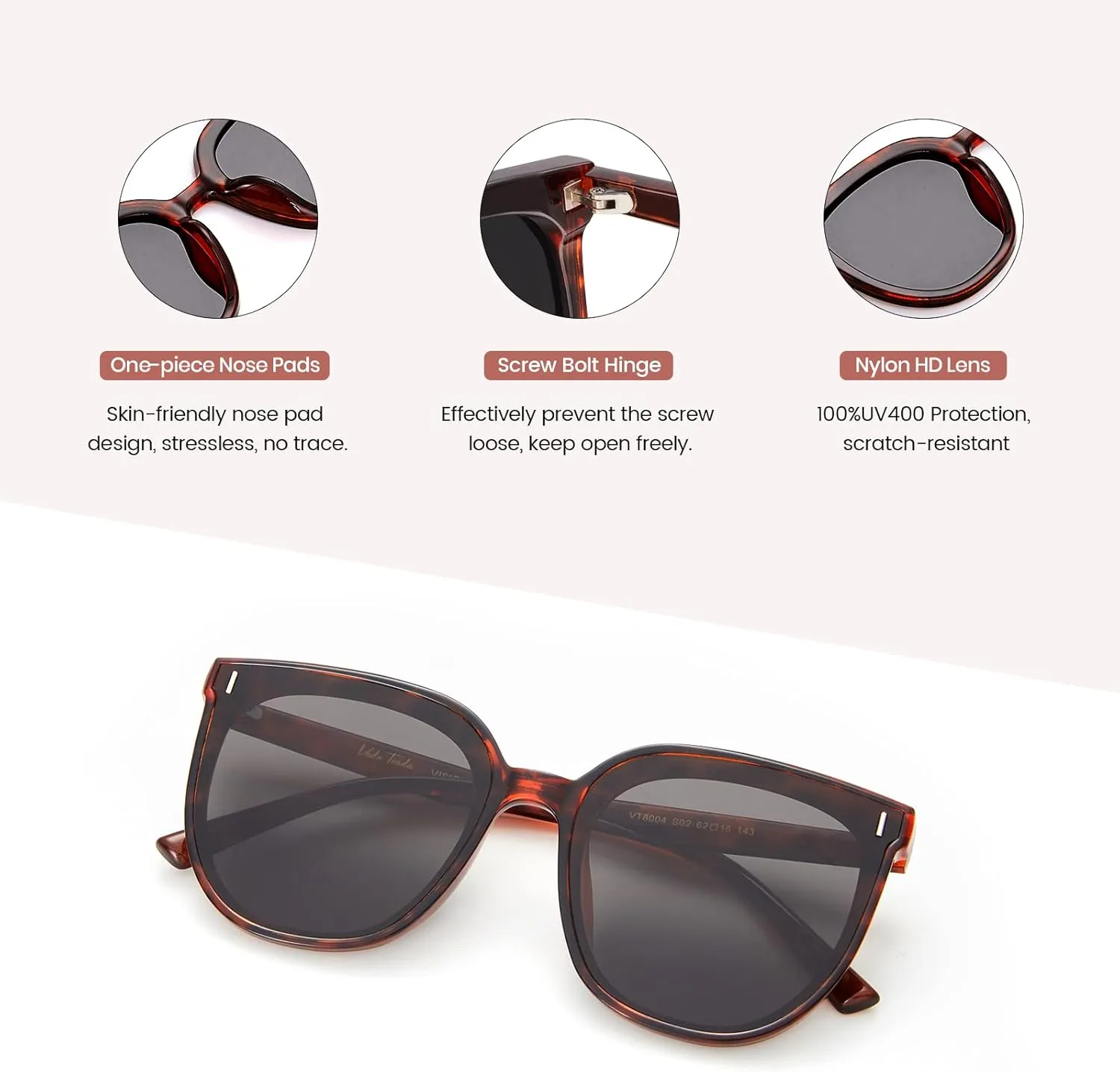 Veda Tinda Vision Round Sunglasses for Women 70s Trendy Retro Oversized Womens Circle Shades UV Protection with Glasses Chain