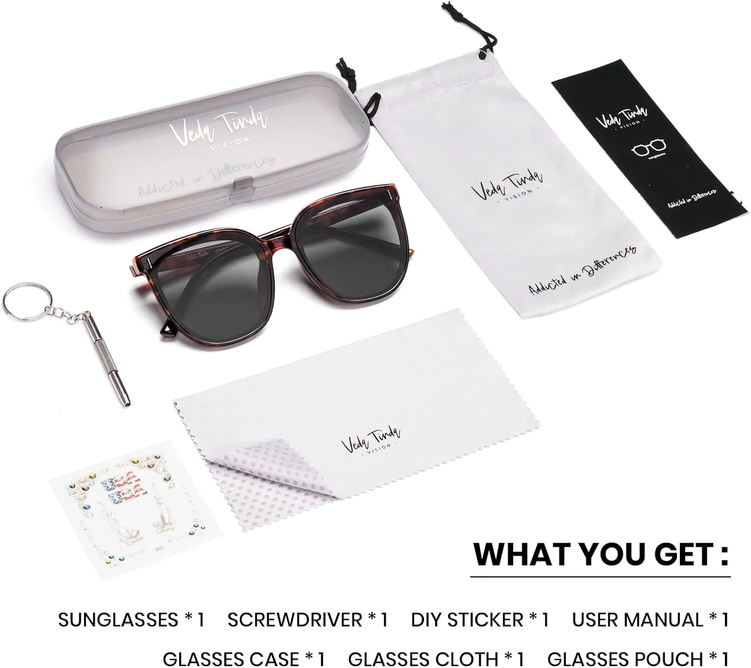Veda Tinda Vision Round Sunglasses for Women 70s Trendy Retro Oversized Womens Circle Shades UV Protection with Glasses Chain