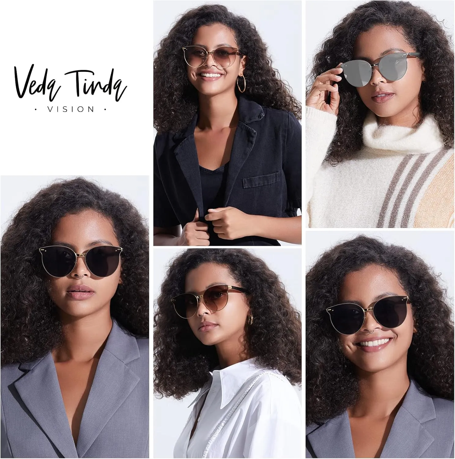 Veda Tinda Vision Round Sunglasses for Women 70s Trendy Retro Oversized Womens Circle Shades UV Protection with Glasses Chain