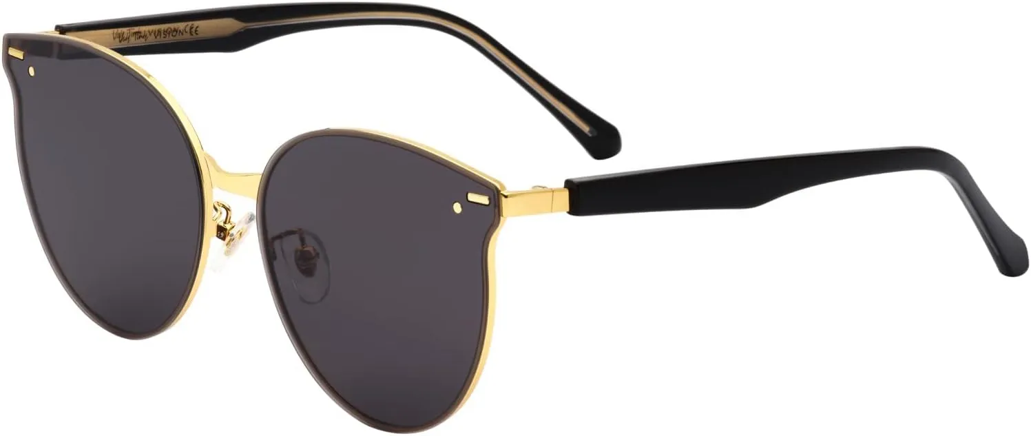 Veda Tinda Vision Round Sunglasses for Women 70s Trendy Retro Oversized Womens Circle Shades UV Protection with Glasses Chain