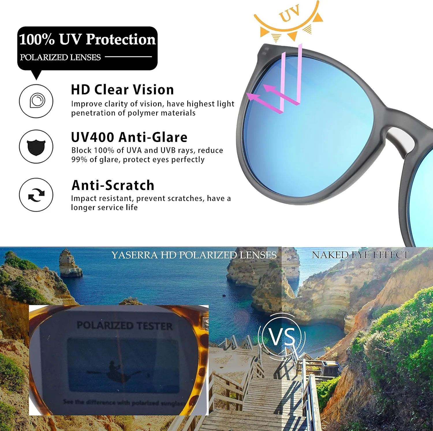 Vintage Round Polarized Sunglasses for Women Men Classic Retro Trendy Designer Style Sun Glasses UV400 Protection