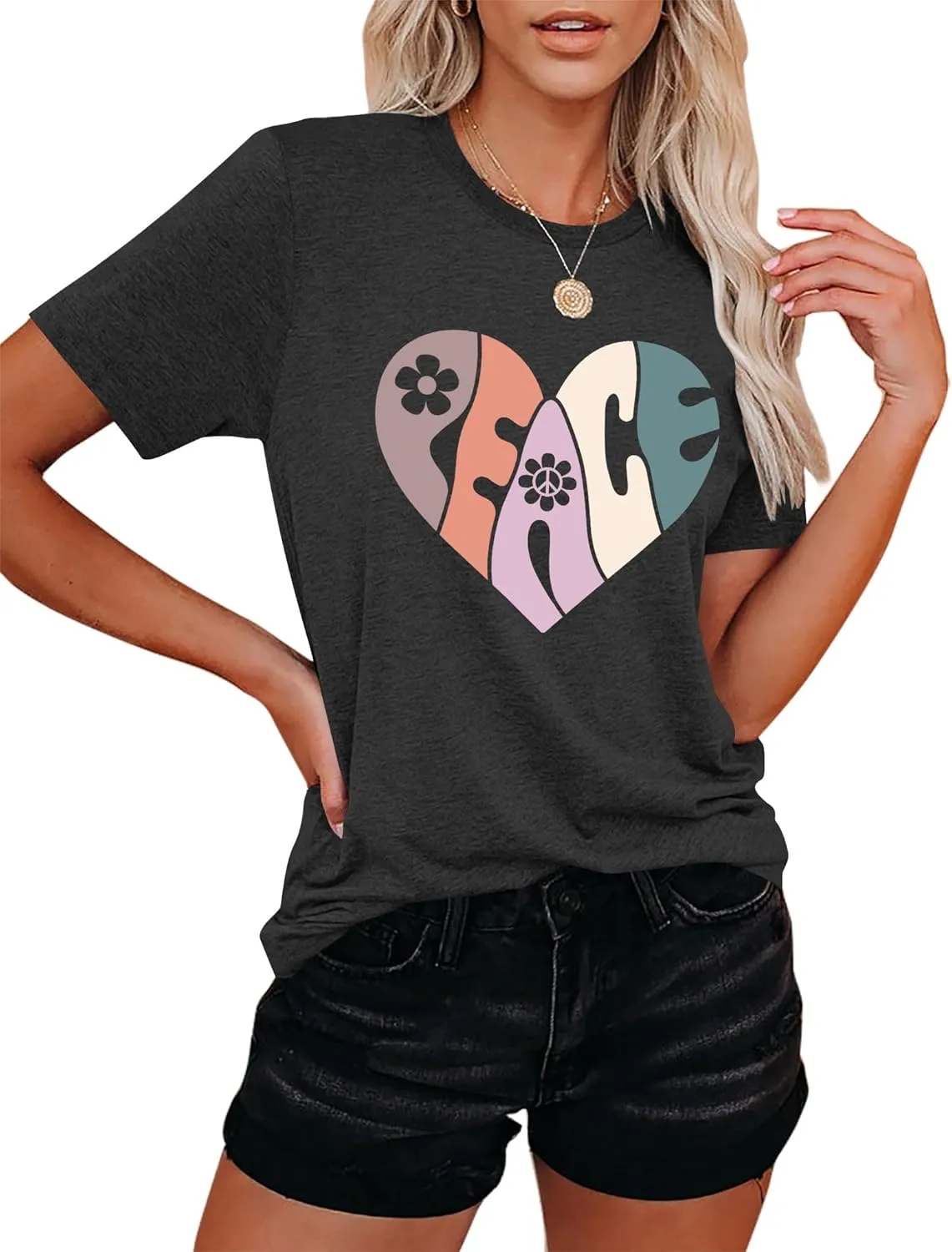VVNTY Peace Sign Shirts Women: Hippie 70s Shirt Peace Love T-Shirt Inspirational Vintage Graphic Tees